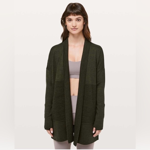 lululemon athletica Sweaters - Lululemon Women's Sit In Lotus Wrap - Merino Wool - Heathered Dark Olive Green